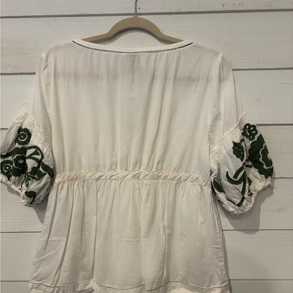 Anthropology Lithe White and Green 3/4 Sleeve Tie Front Blouse - Picture 12 of 13